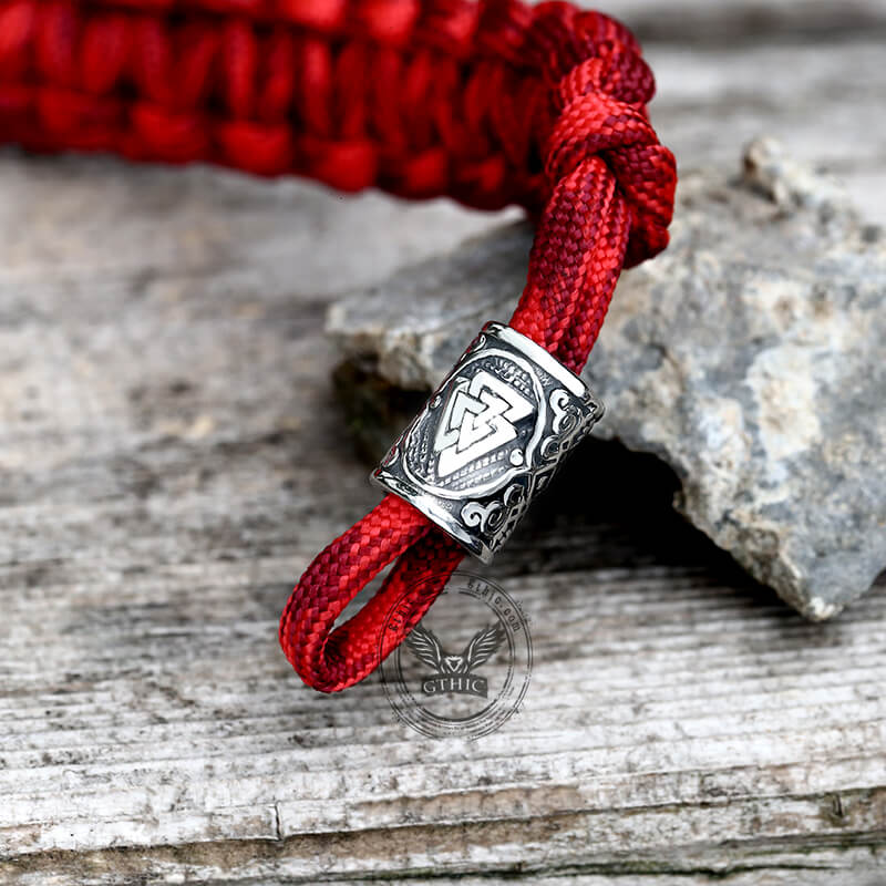 Red Thor’s Hammer Valknut Stainless Steel Paracord Bracelet