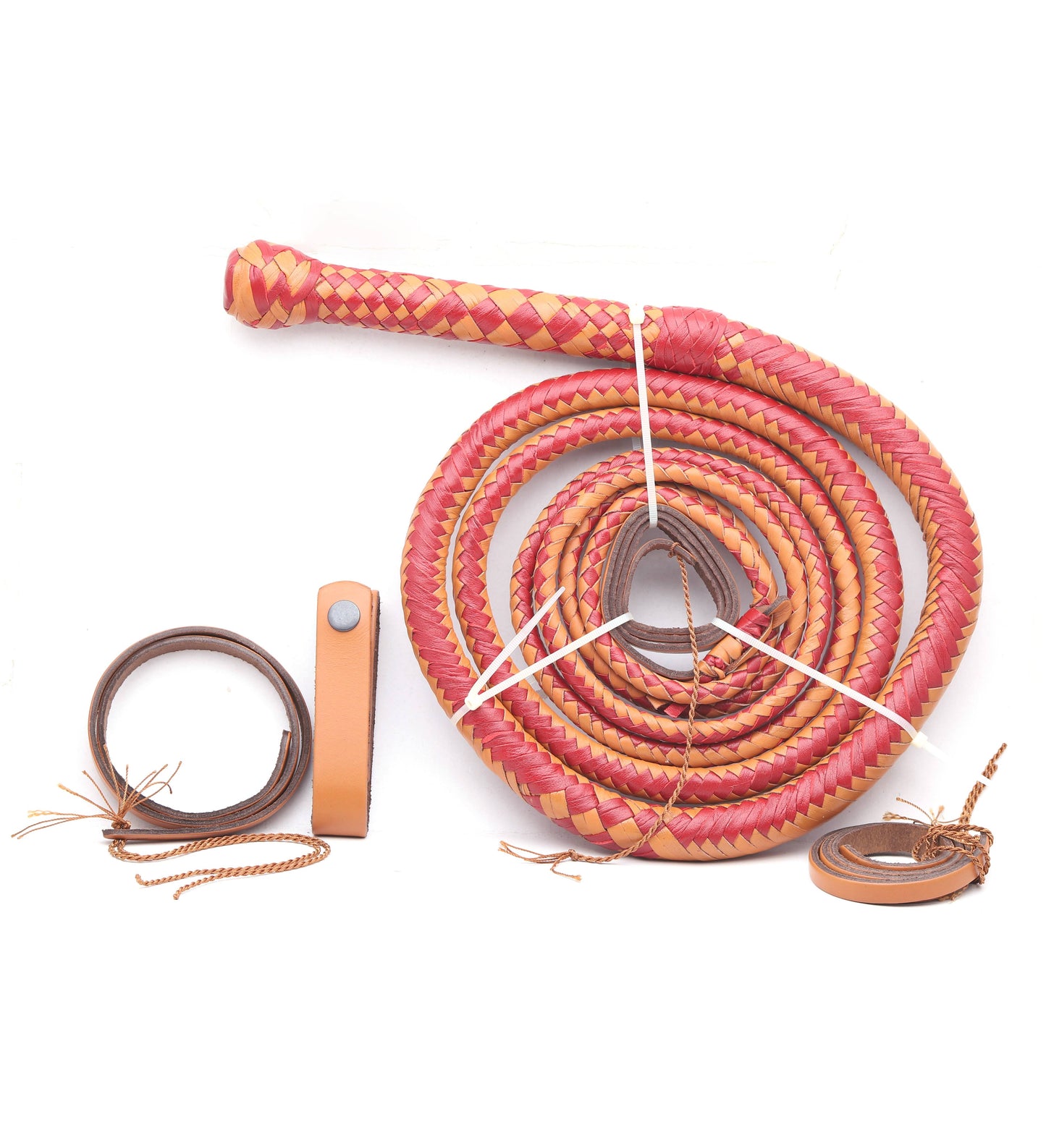 Bold Pink & Orange Leather Bull Whip – Handmade Performance Whip