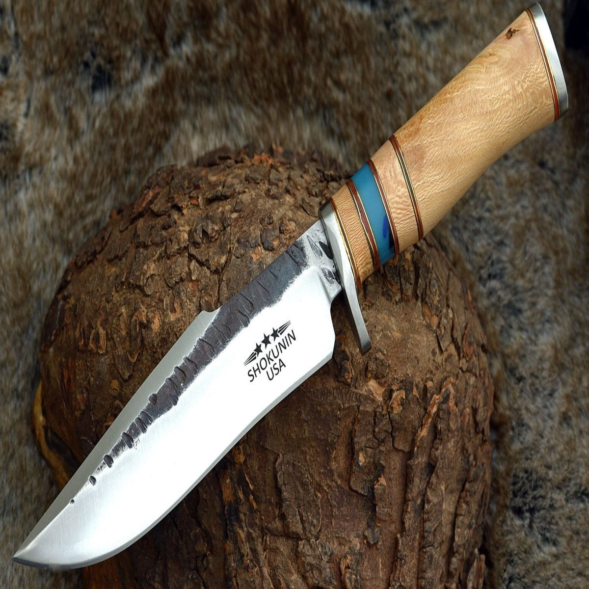 Reign Damascus Bowie Knife with Exotic Leopard Wood Handle