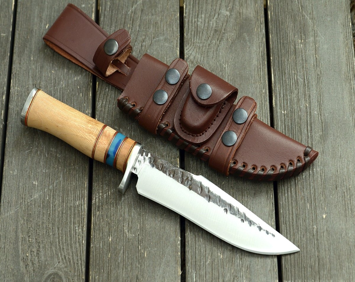 Reign Damascus Bowie Knife with Exotic Leopard Wood Handle
