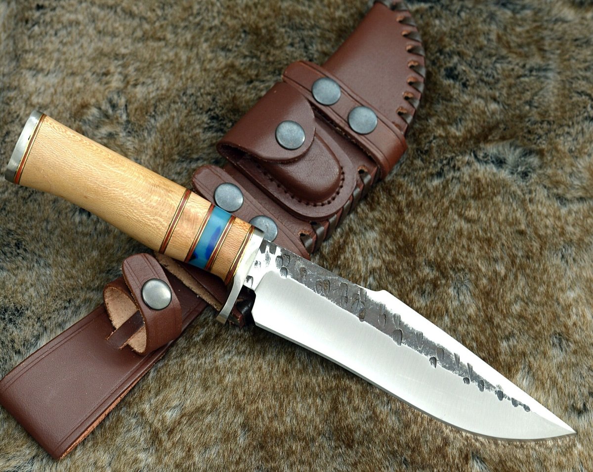 Reign Damascus Bowie Knife with Exotic Leopard Wood Handle