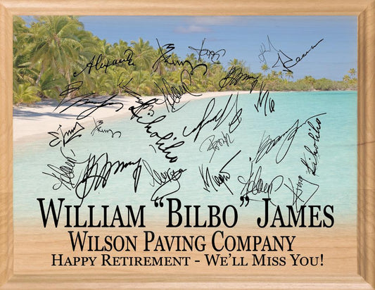 Retirement Gift Plaque Signable Tropical Beach Theme