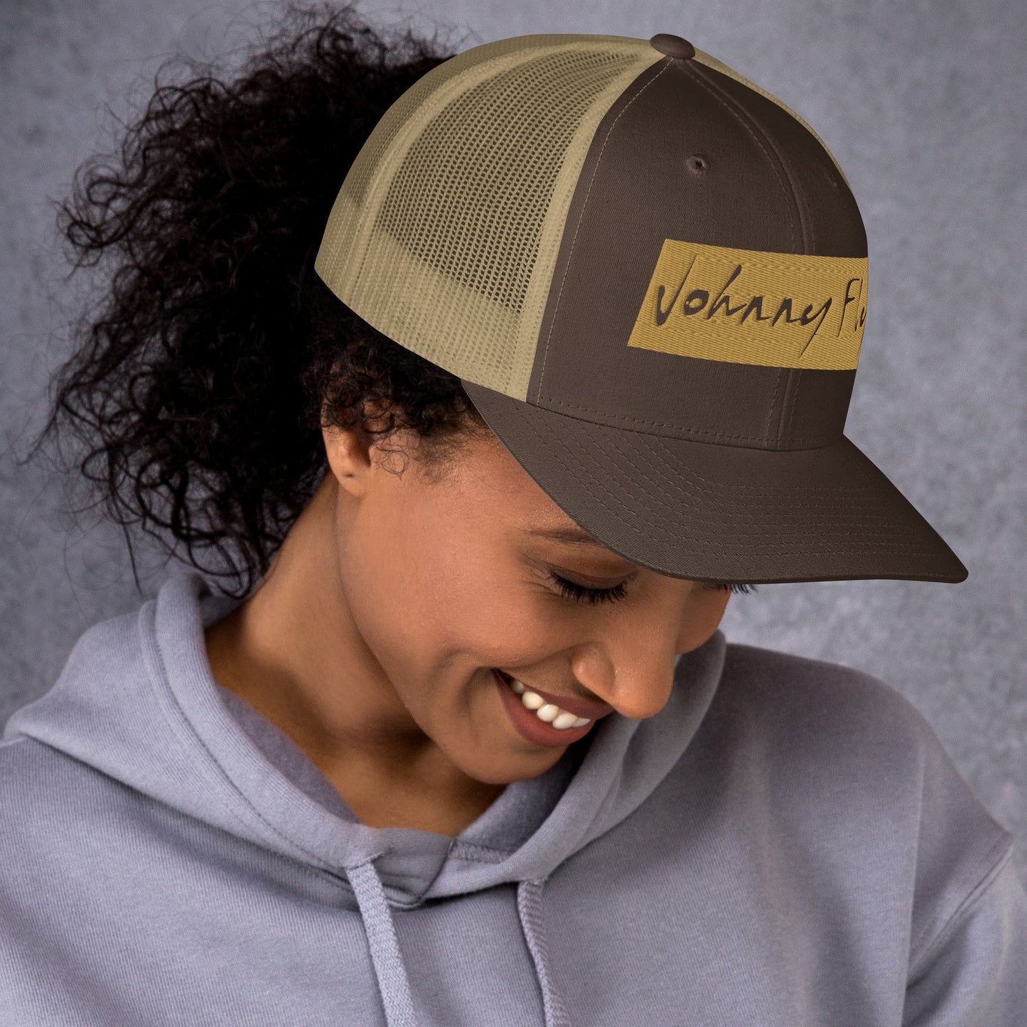 Block Logo Trucker Cap || Sand
