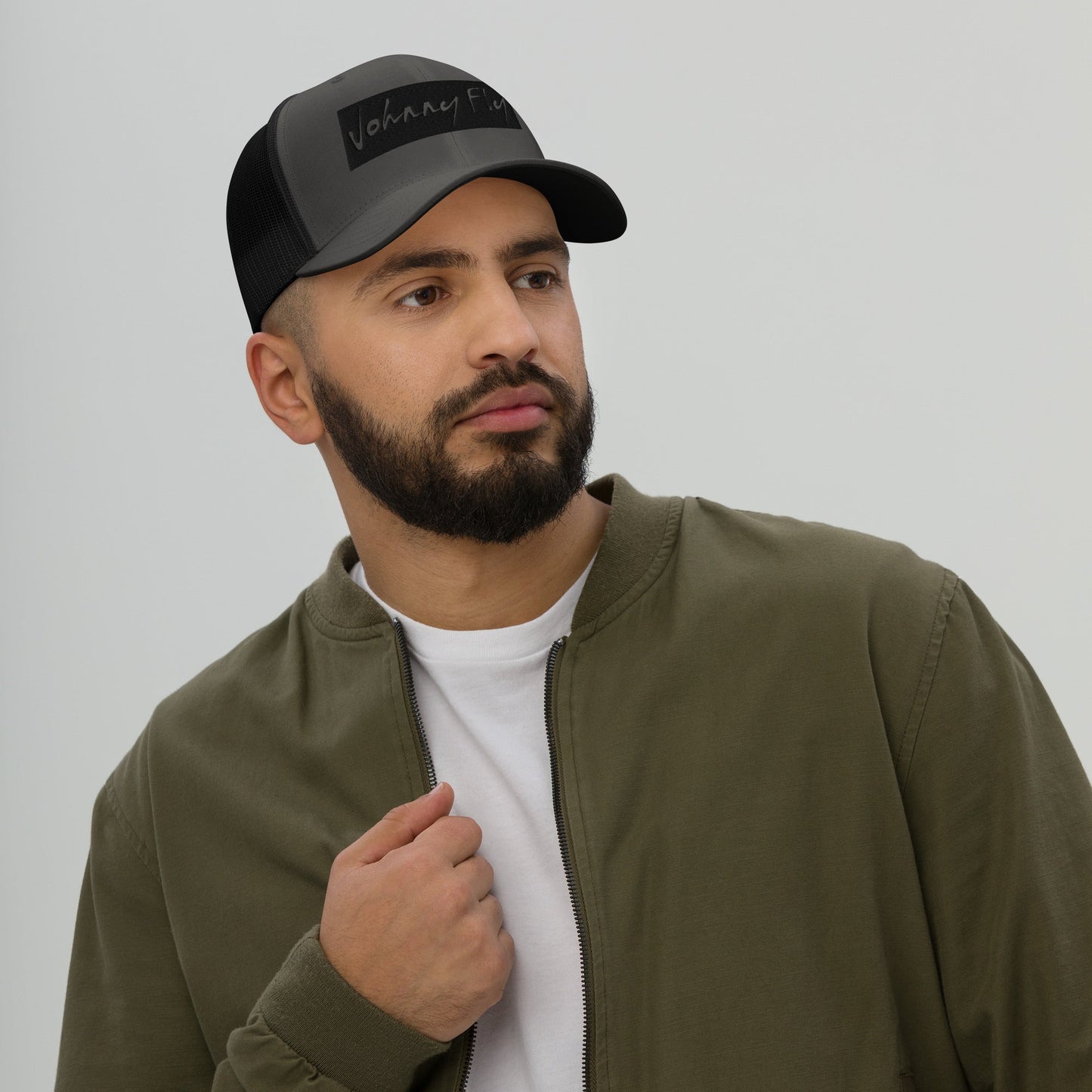Block Logo Trucker Hat || Grey