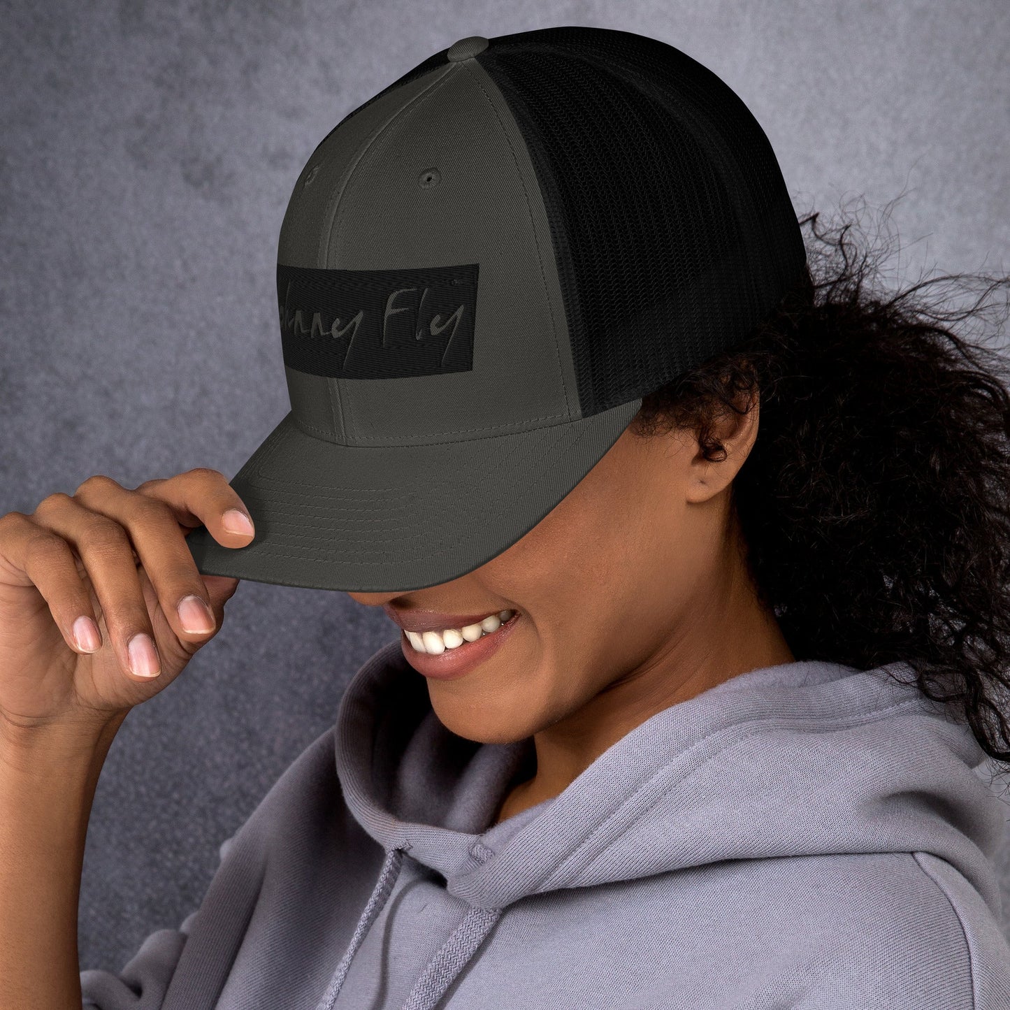Block Logo Trucker Hat || Grey