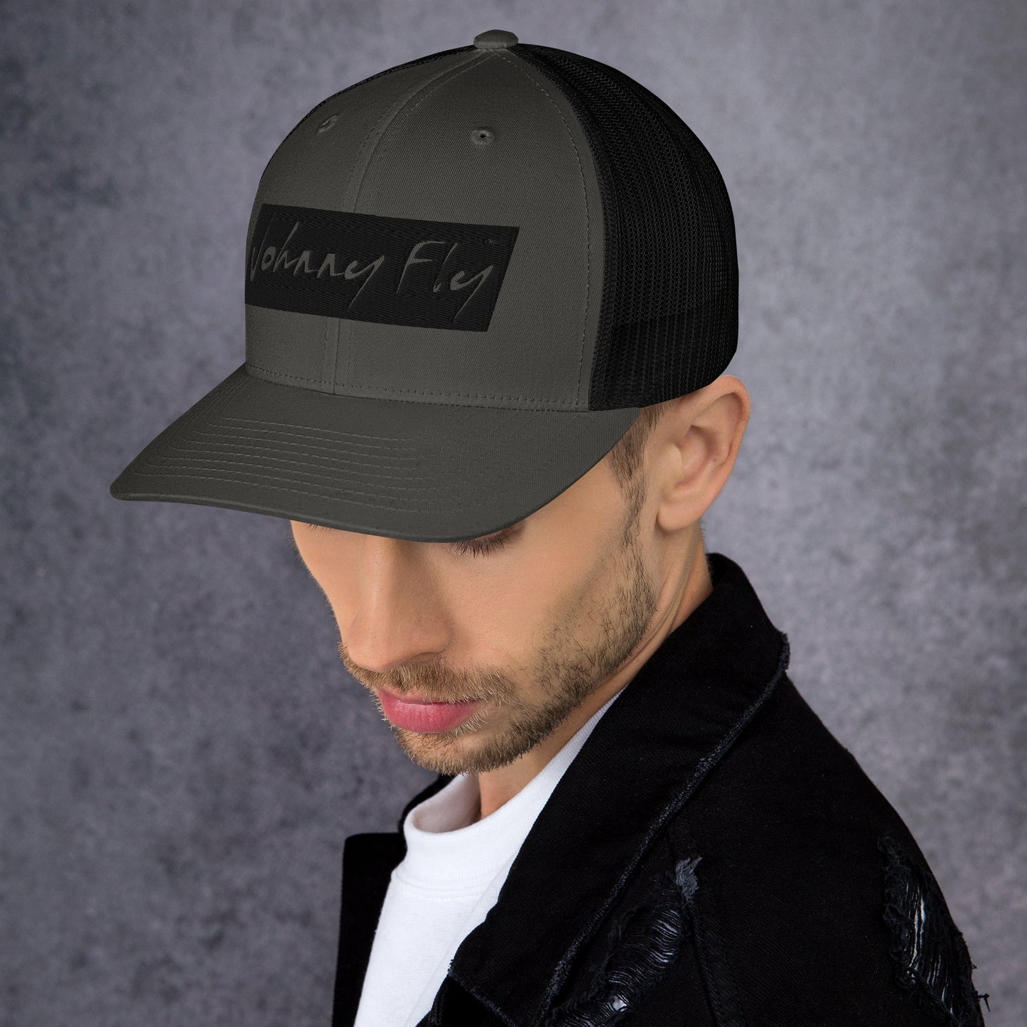 Block Logo Trucker Hat || Grey