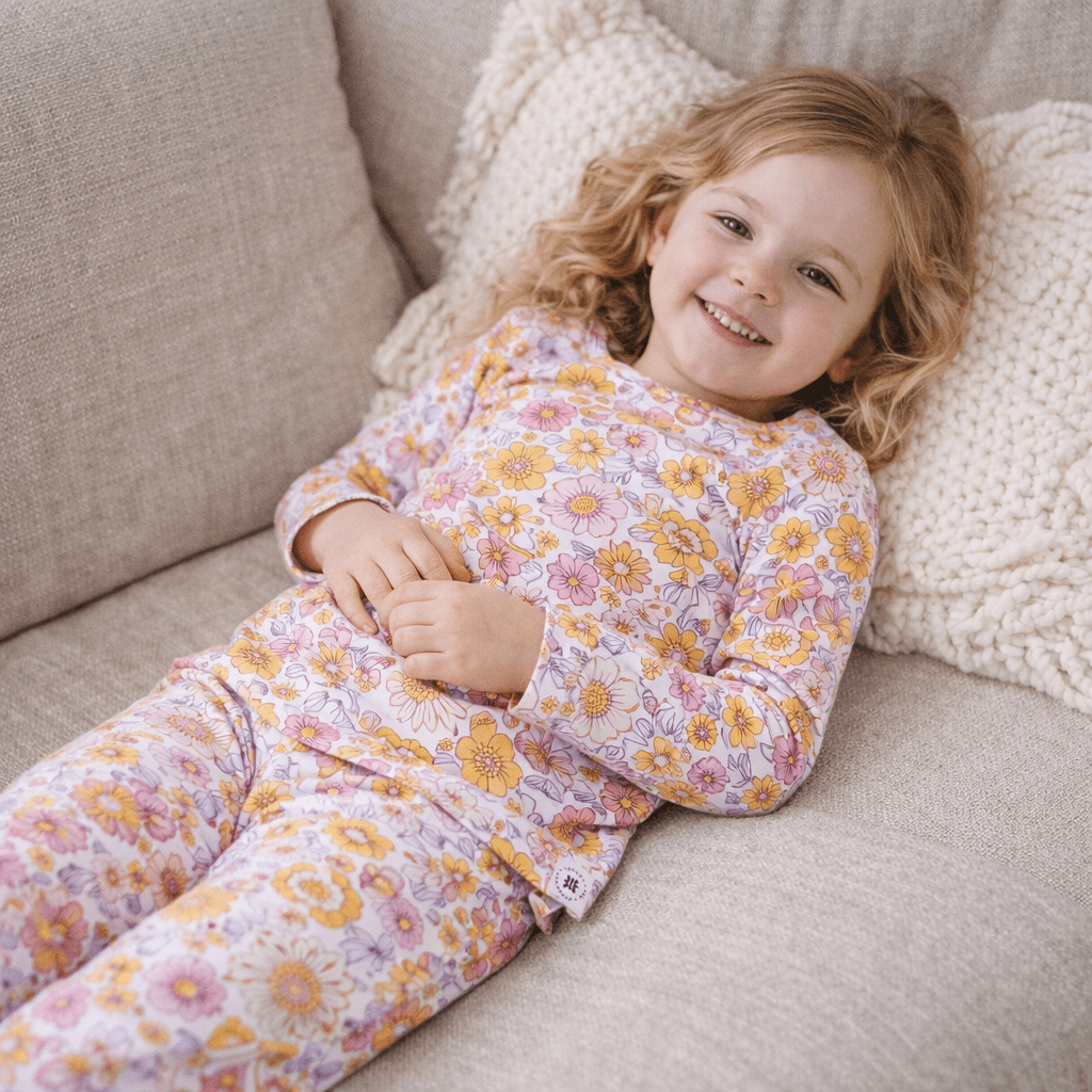 Retro Vintage Flowers Big Kid Pajama Set