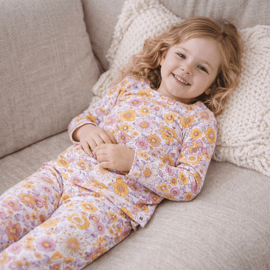 Retro Vintage Flowers Big Kid Pajama Set