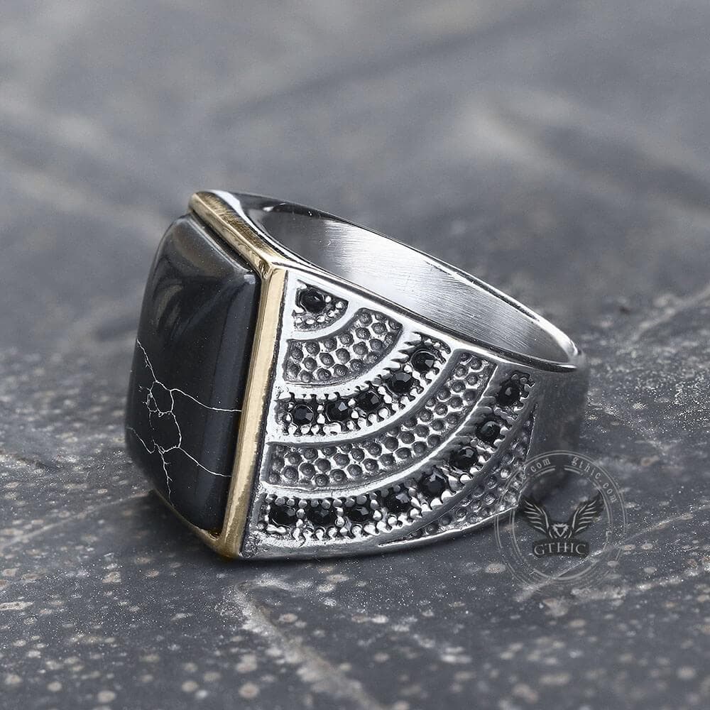 Retro Black Stone Stainless Steel Zircon Ring