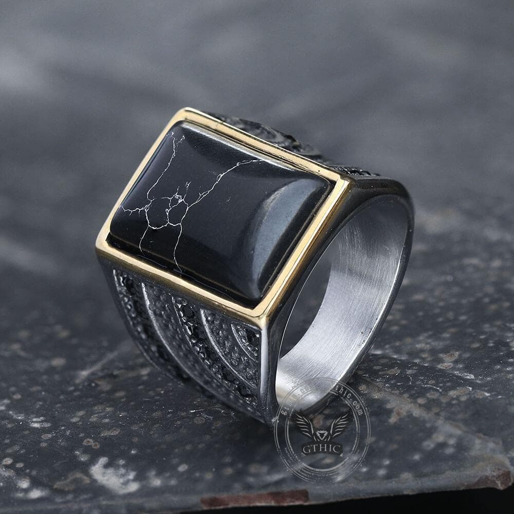 Retro Black Stone Stainless Steel Zircon Ring