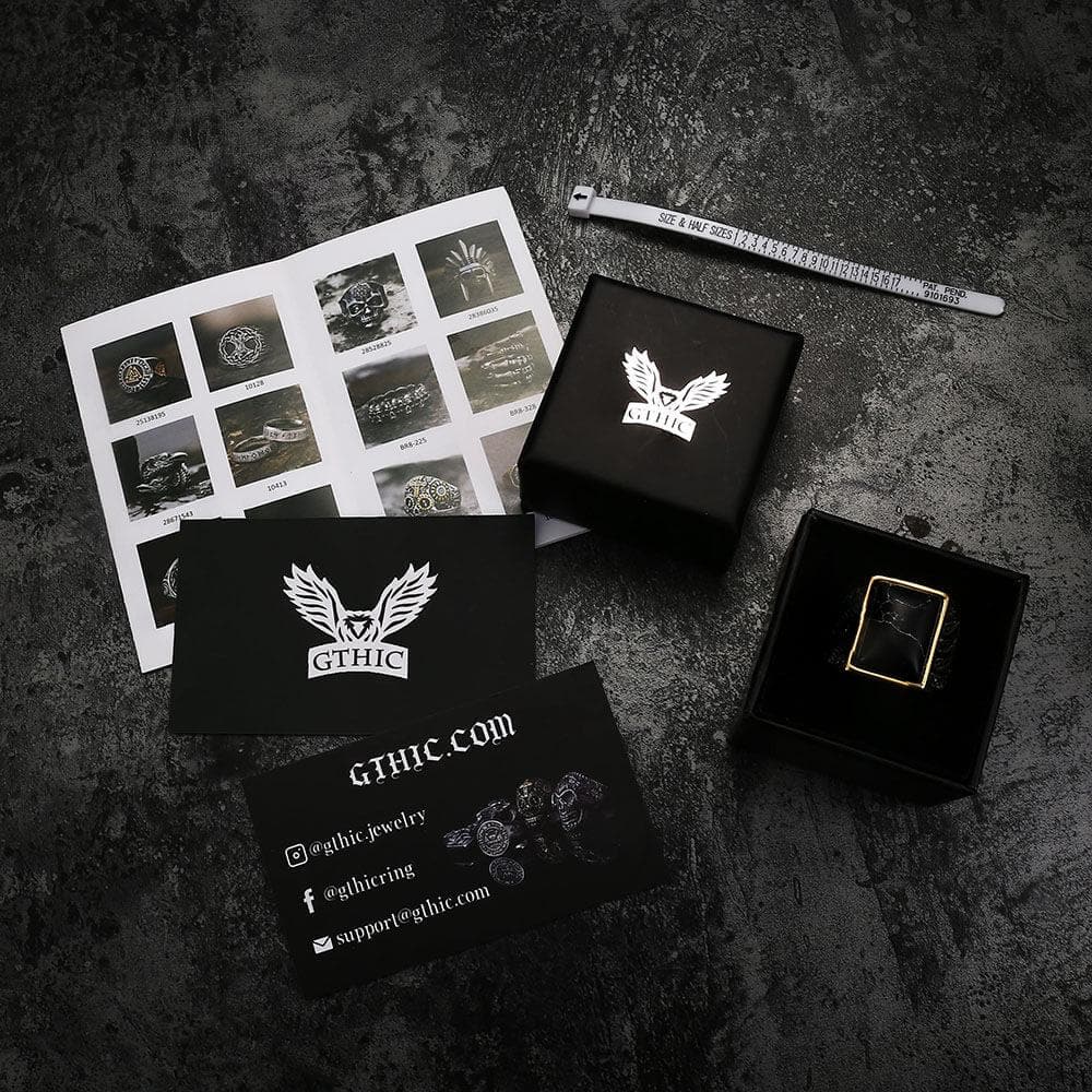 Retro Black Stone Stainless Steel Zircon Ring