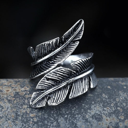 Retro Feather Stainless Steel Ring