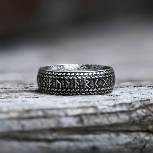 Retro Futhark Runes Stainless Steel Ring