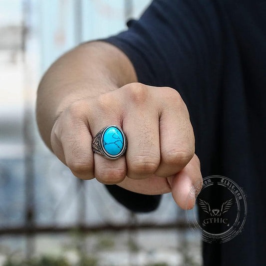Retro Pattern Gem Stainless Steel Ring