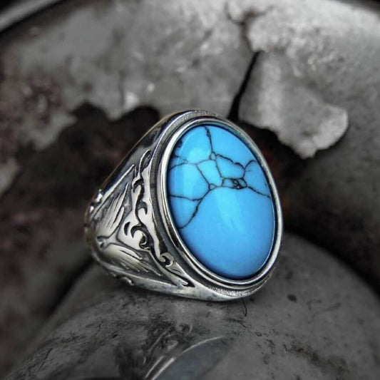 Retro Pattern Gem Stainless Steel Ring