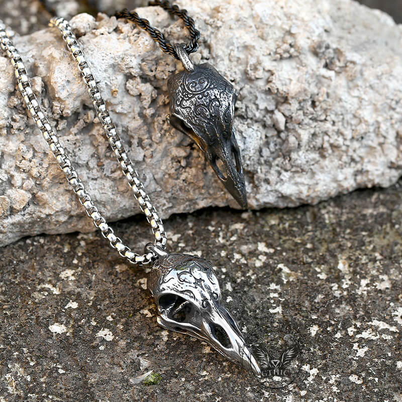 Retro Raven Stainless Steel Skull Pendant