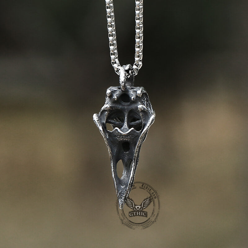 Retro Raven Stainless Steel Skull Pendant