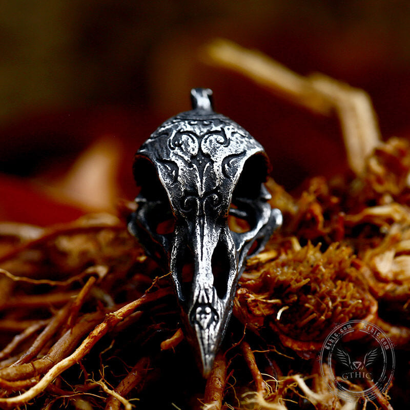 Retro Raven Stainless Steel Skull Pendant