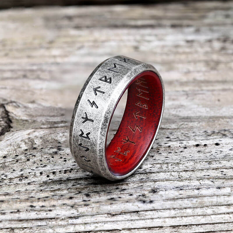Retro Wood Runes Stainless Steel Viking Ring