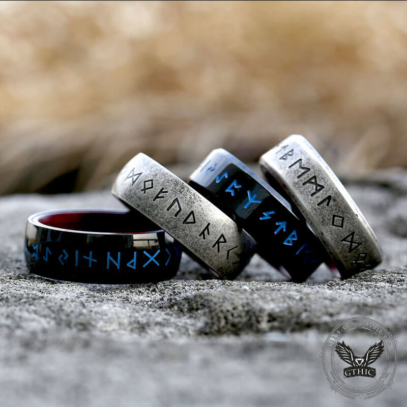 Retro Wood Runes Stainless Steel Viking Ring