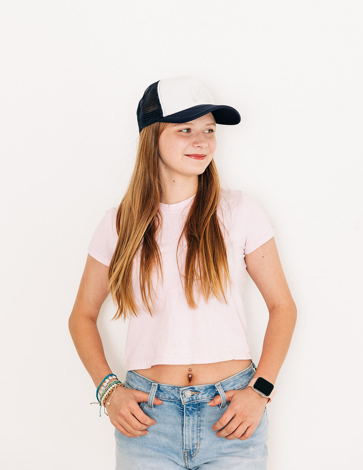 Navy & White Letter Trucker Hat