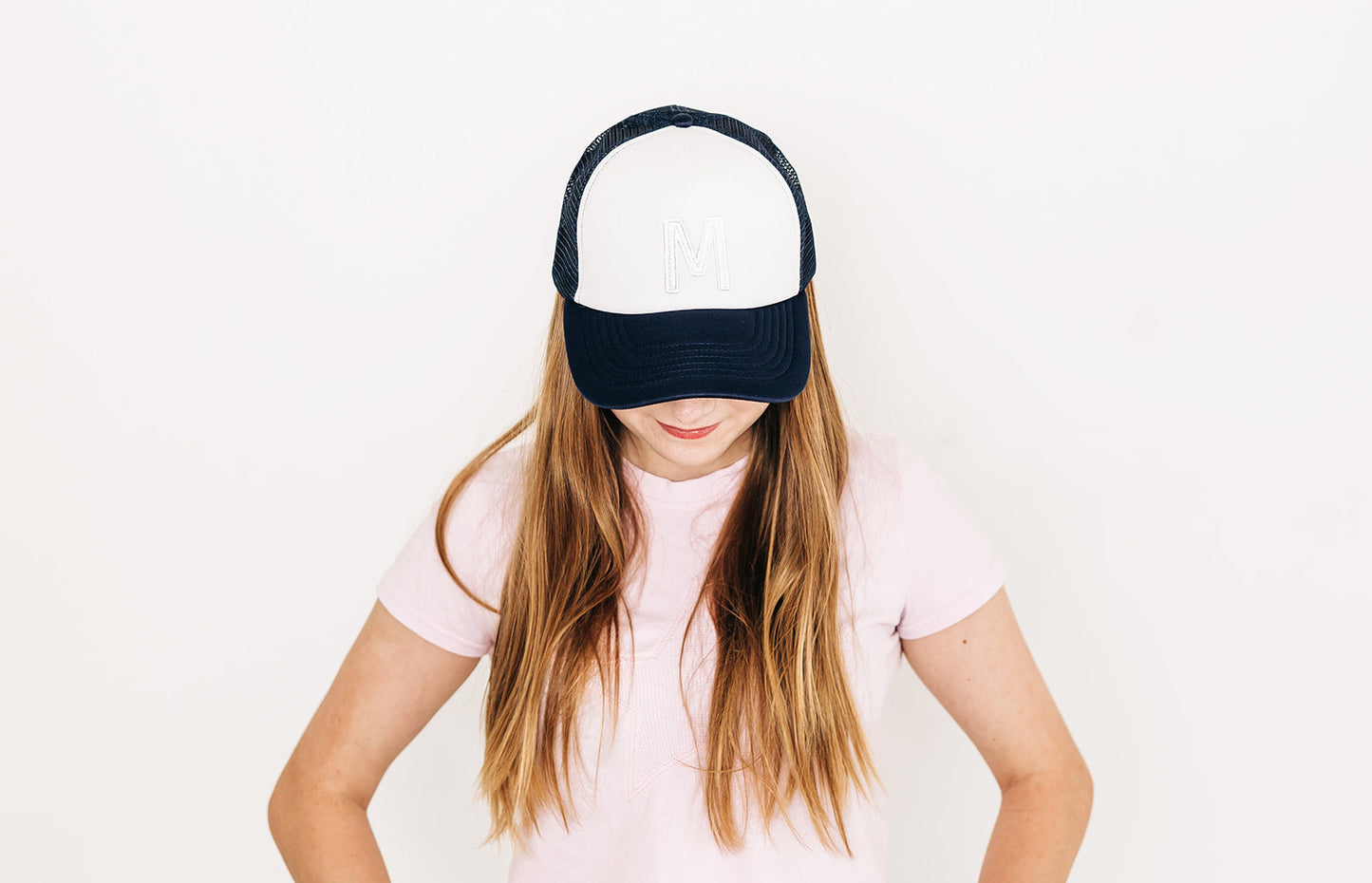 Navy & White Letter Trucker Hat