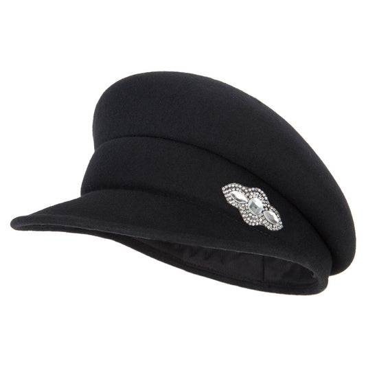 Women's Rhinestone Accent Wide Band Wool Felt Newsboy Cap