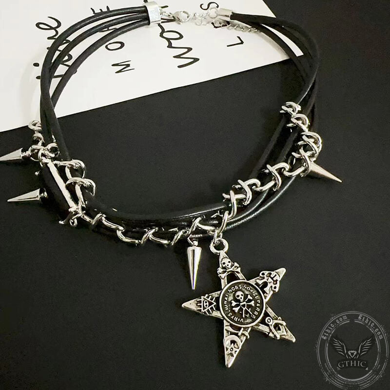 Rivet Skull Star Alloy Choker Necklace