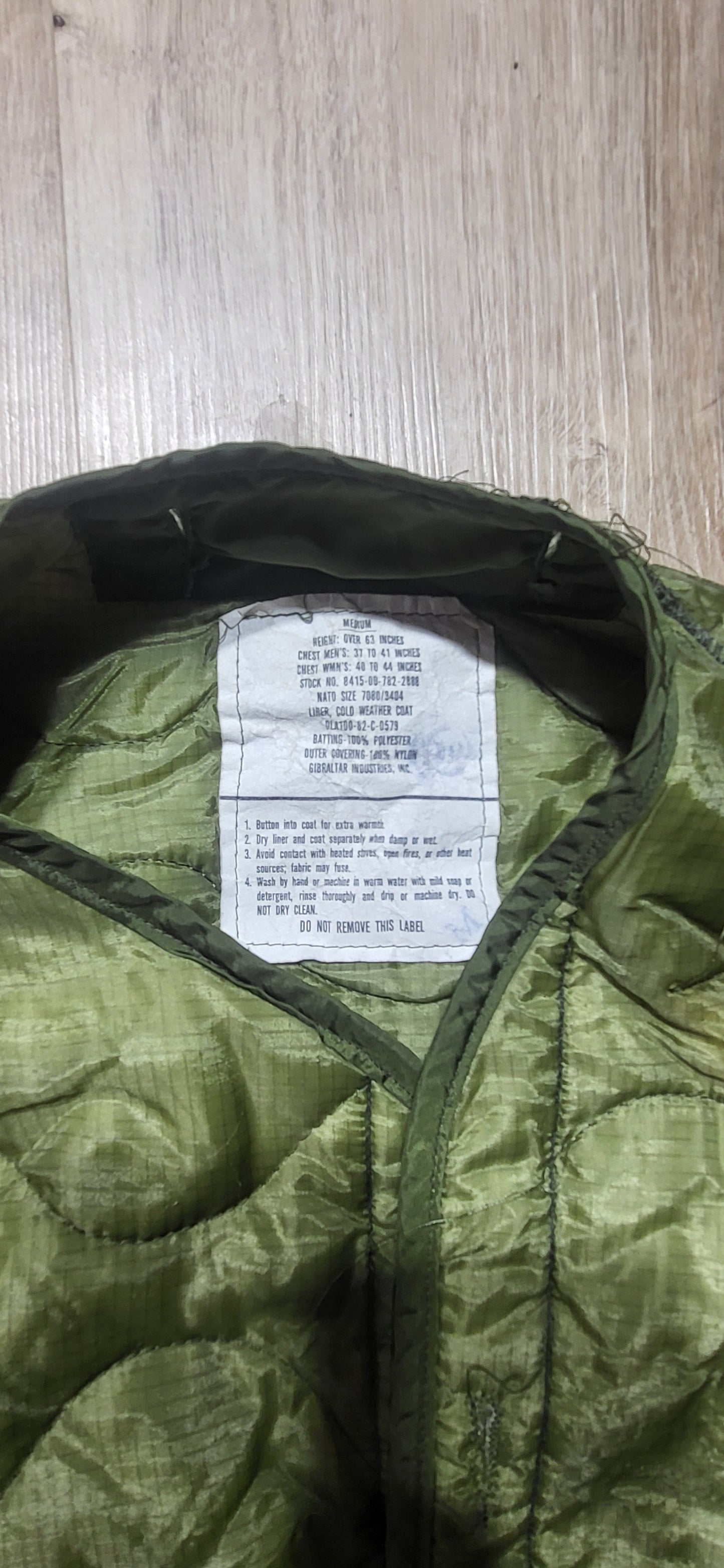 Liner Cold Weather M-65 Green "Smokers jacket" Medium