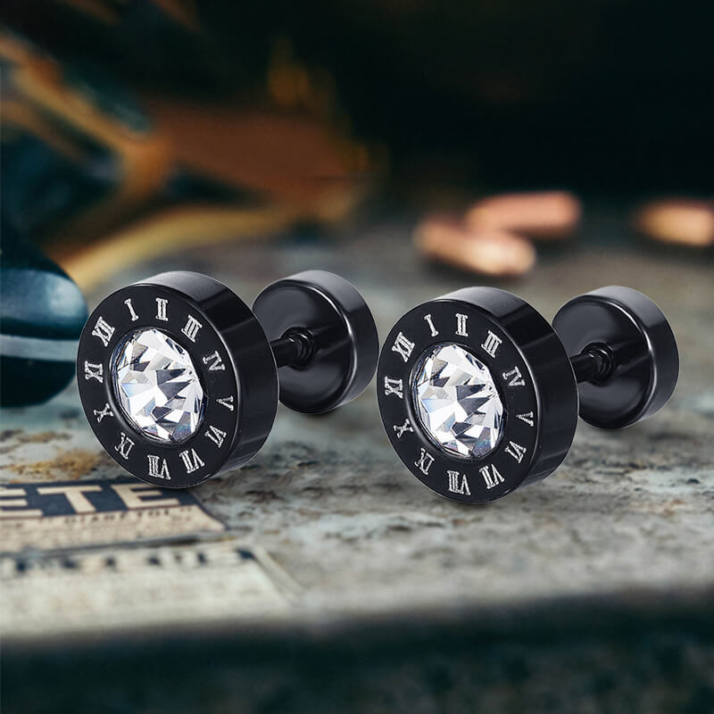 Roman Numeral Stainless Steel Punk Stud Earrings