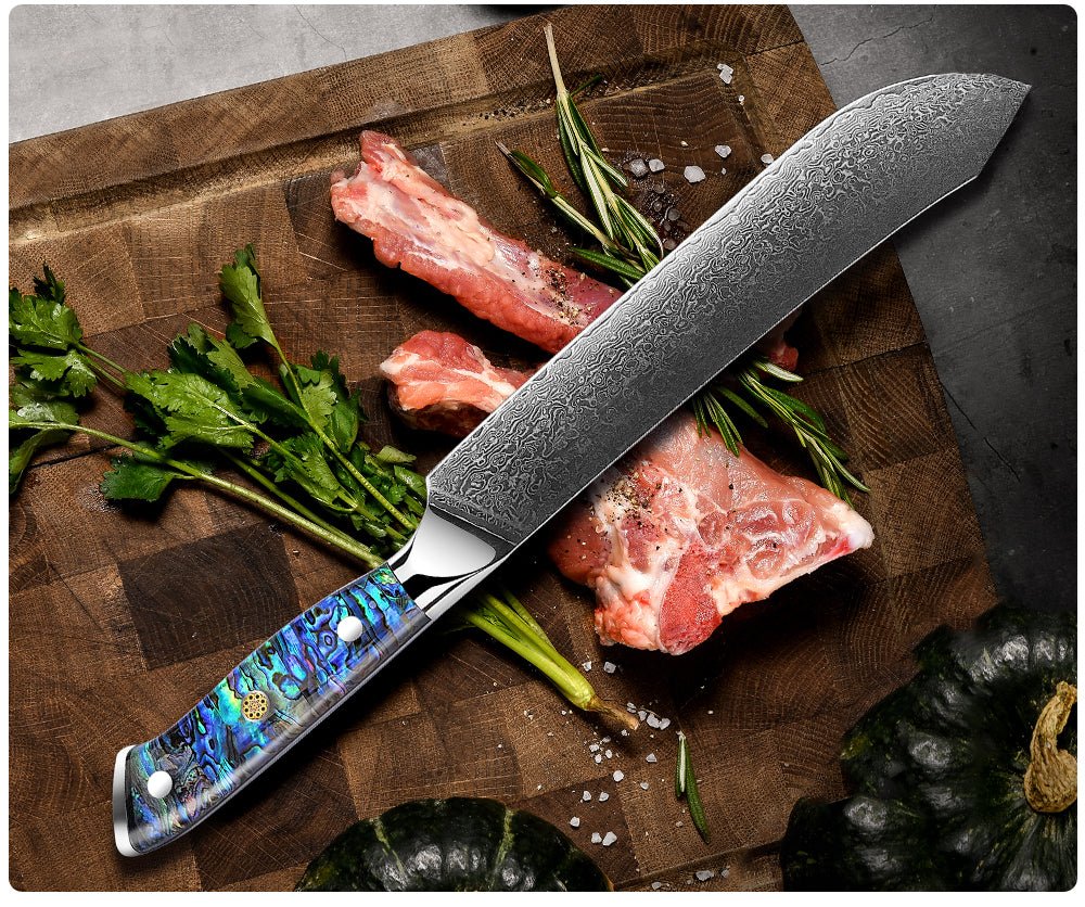 Ronin VG10 9" Chef Knife Damascus Steel Knife with Abalone Shell Handle