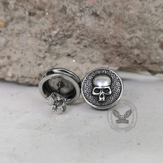 Round Shape Stainless Steel Skull Stud Earrings
