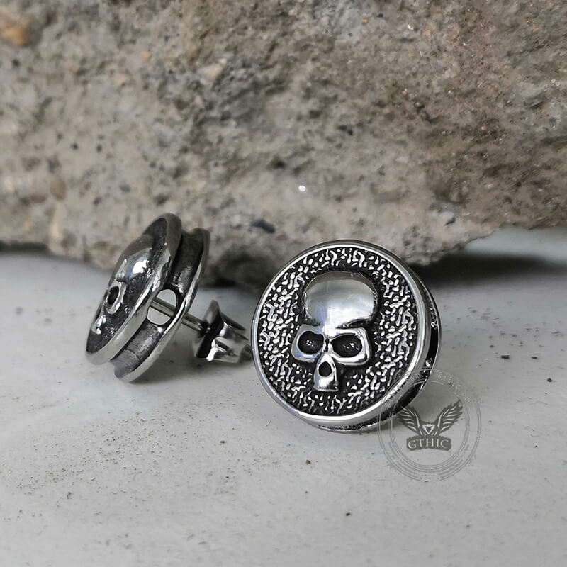 Round Shape Stainless Steel Skull Stud Earrings