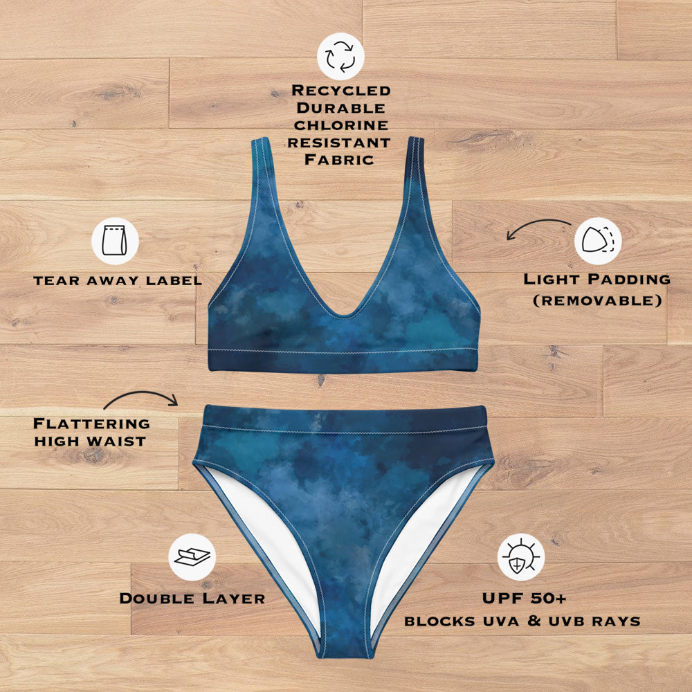 FREE Shipping, High Waist, WILD Watercolor Bikini, Padded