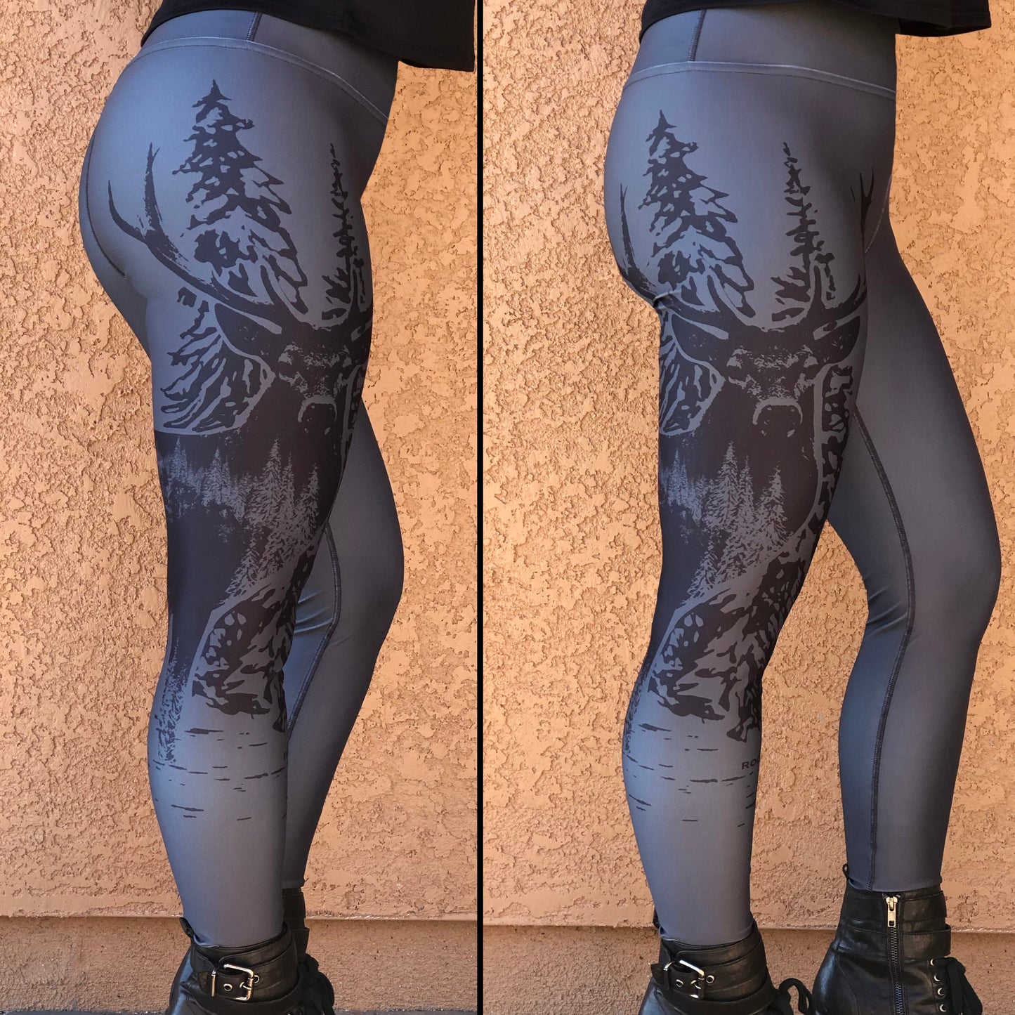 High Waist Non-Toxic Leggings, Woodland Antler Logo, Graphite