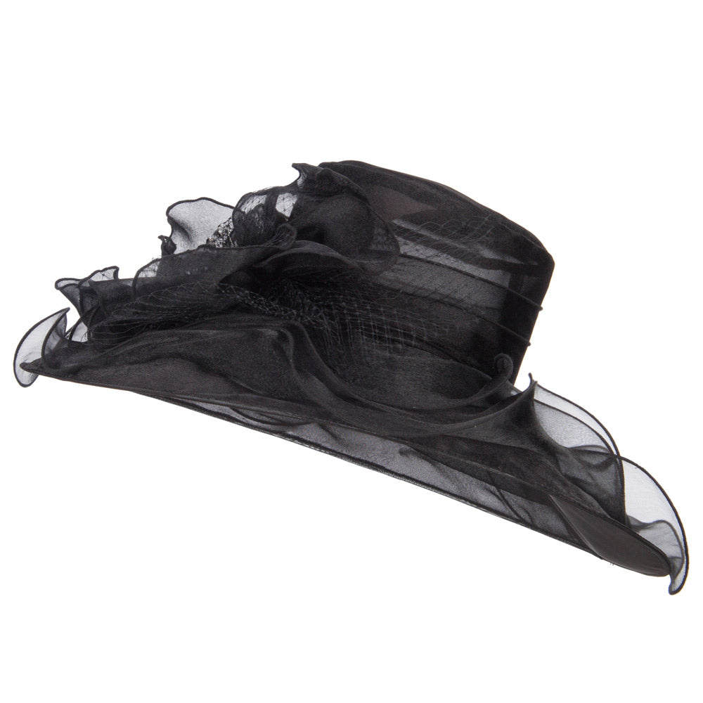 2 Roses Accent Wide Organza Hat