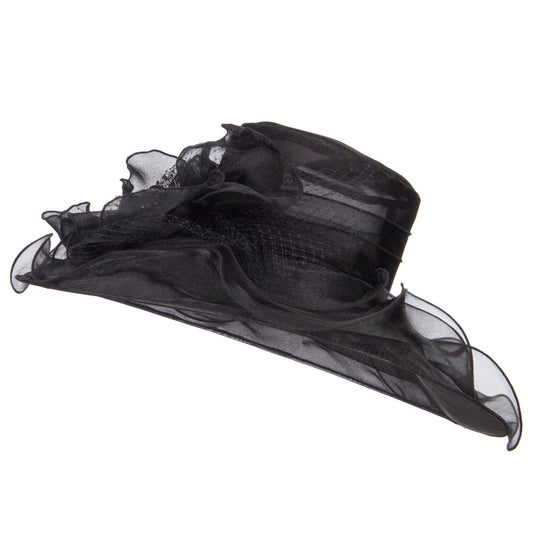 2 Roses Accent Wide Organza Hat