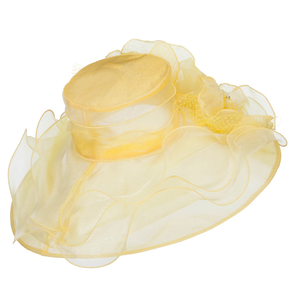 2 Roses Accent Wide Organza Hat