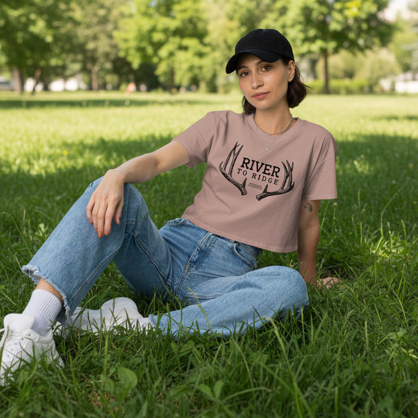 River to Ridge Antler Logo Crop Top, Hazy Pink
