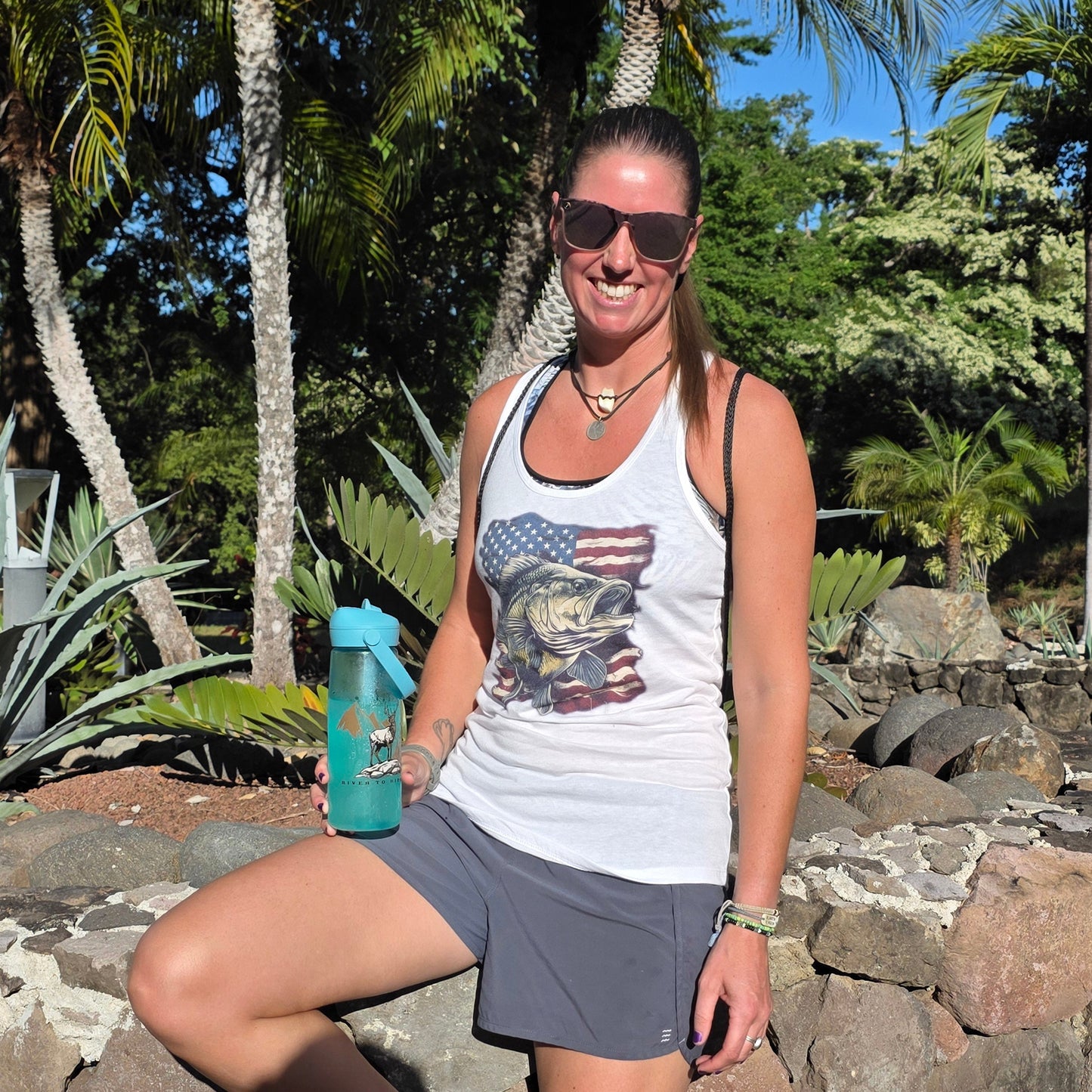 Bass Fishing USA Women’s Racerback Tank, Grey or White