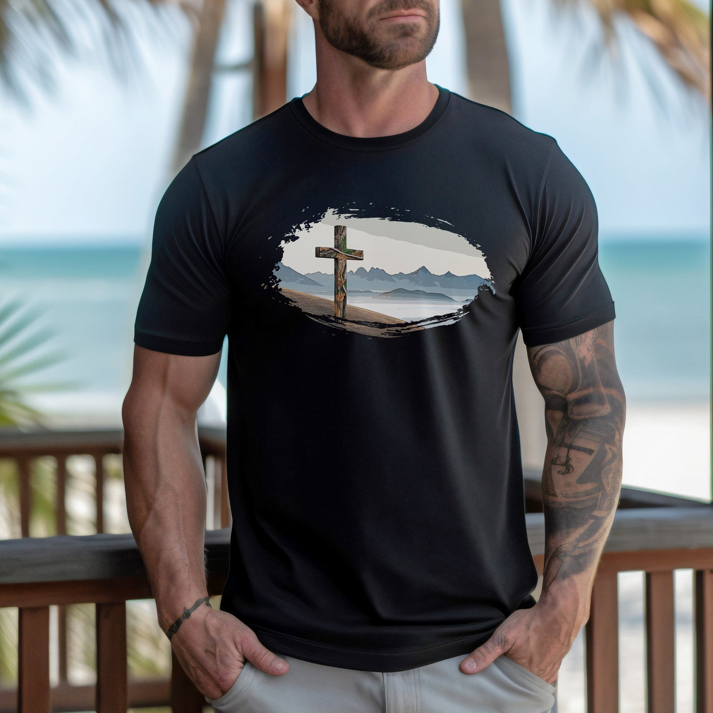 Men's Christian Outdoorsman Camo Cross T