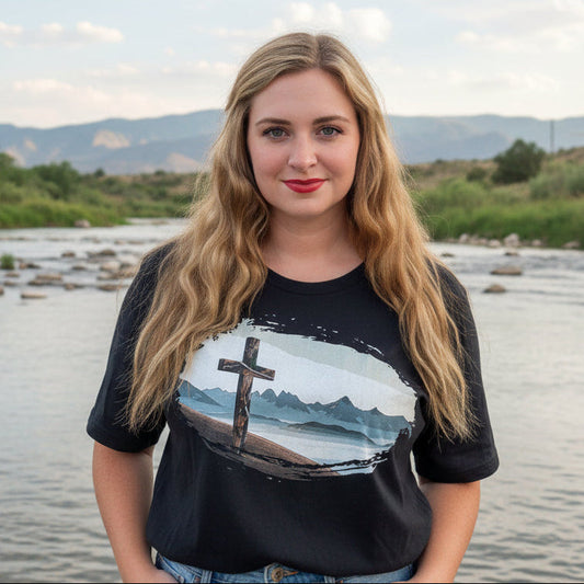 Christian Outdoors Woman Camo Cross T