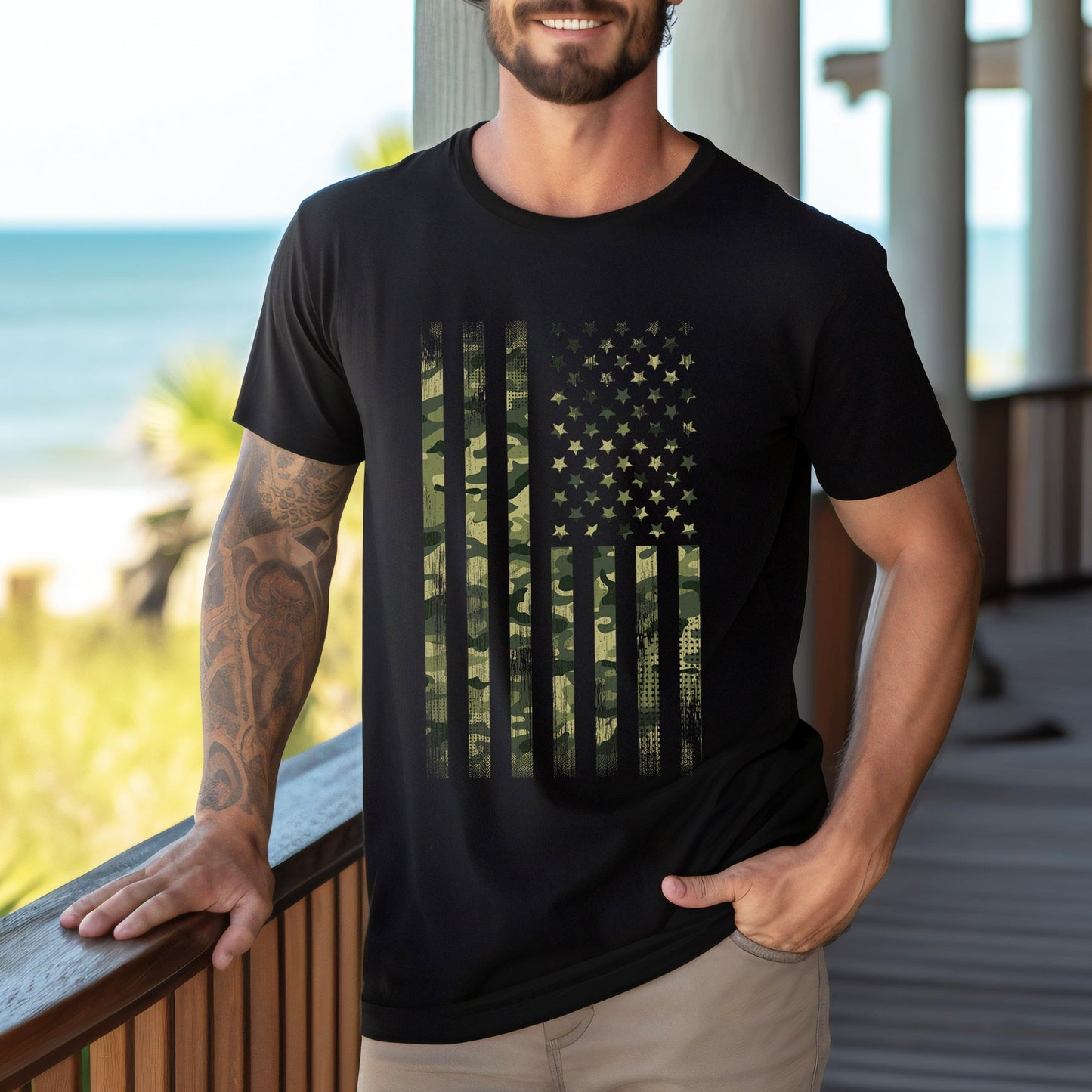 Camo Flag, Men's USA T Shirt