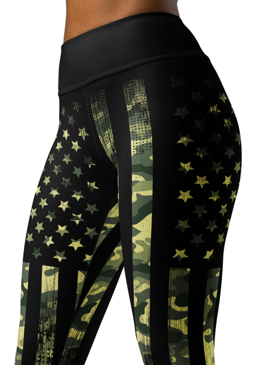 High Waist Camo Flag Yoga Leggings, XS-XL