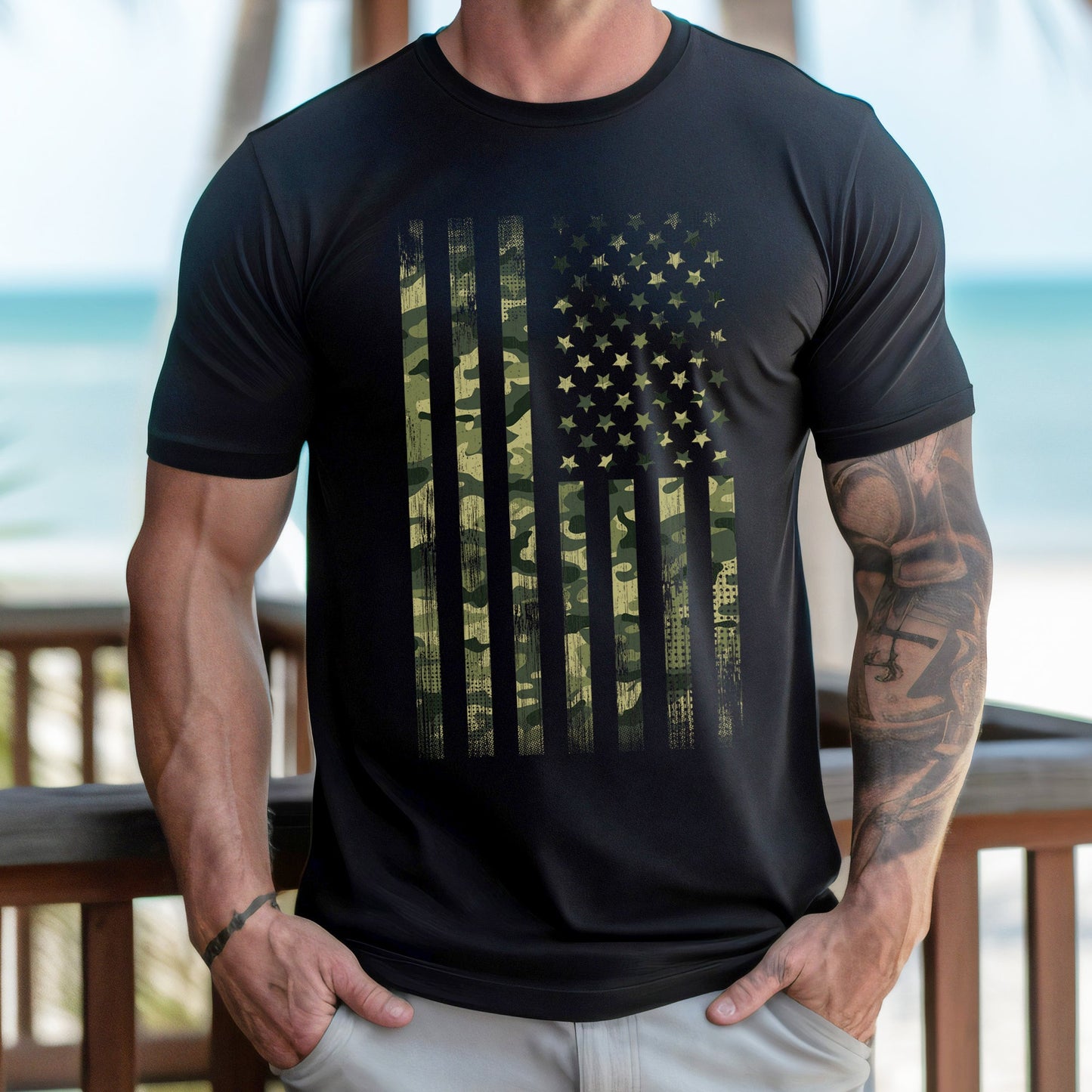 Camo Flag, Men's USA T Shirt