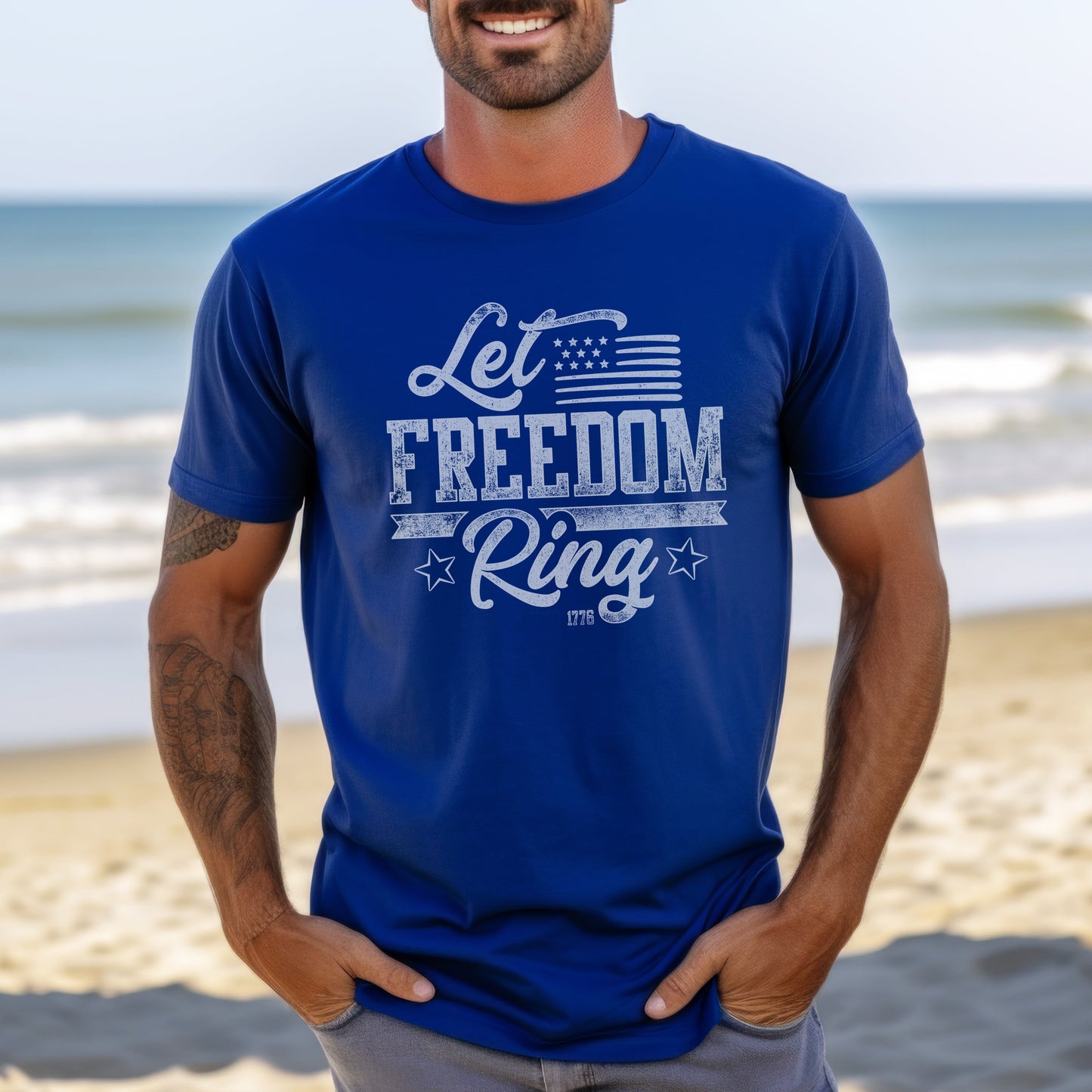 Let Freedom Ring Men's 2A Patriotic T, Red or Blue
