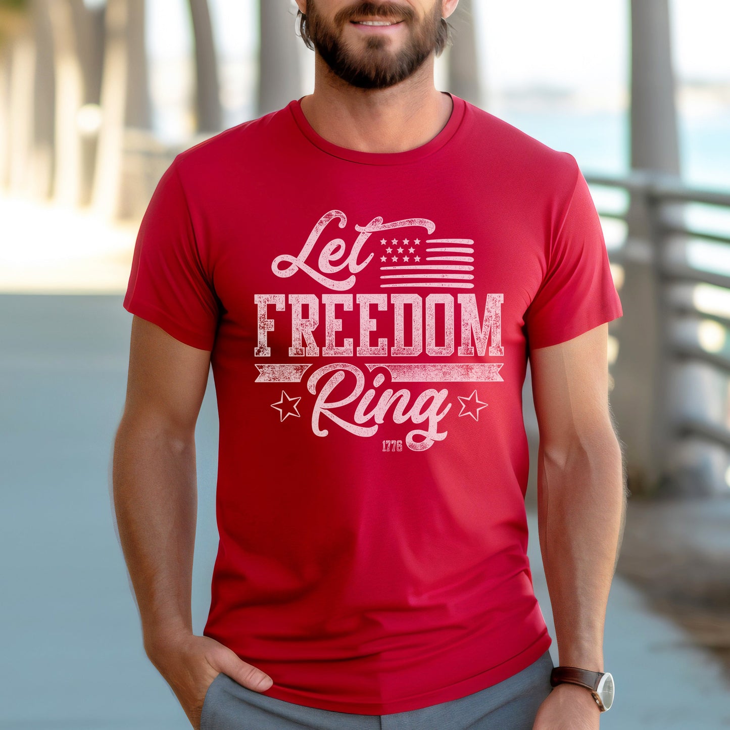 Let Freedom Ring Men's 2A Patriotic T, Red or Blue