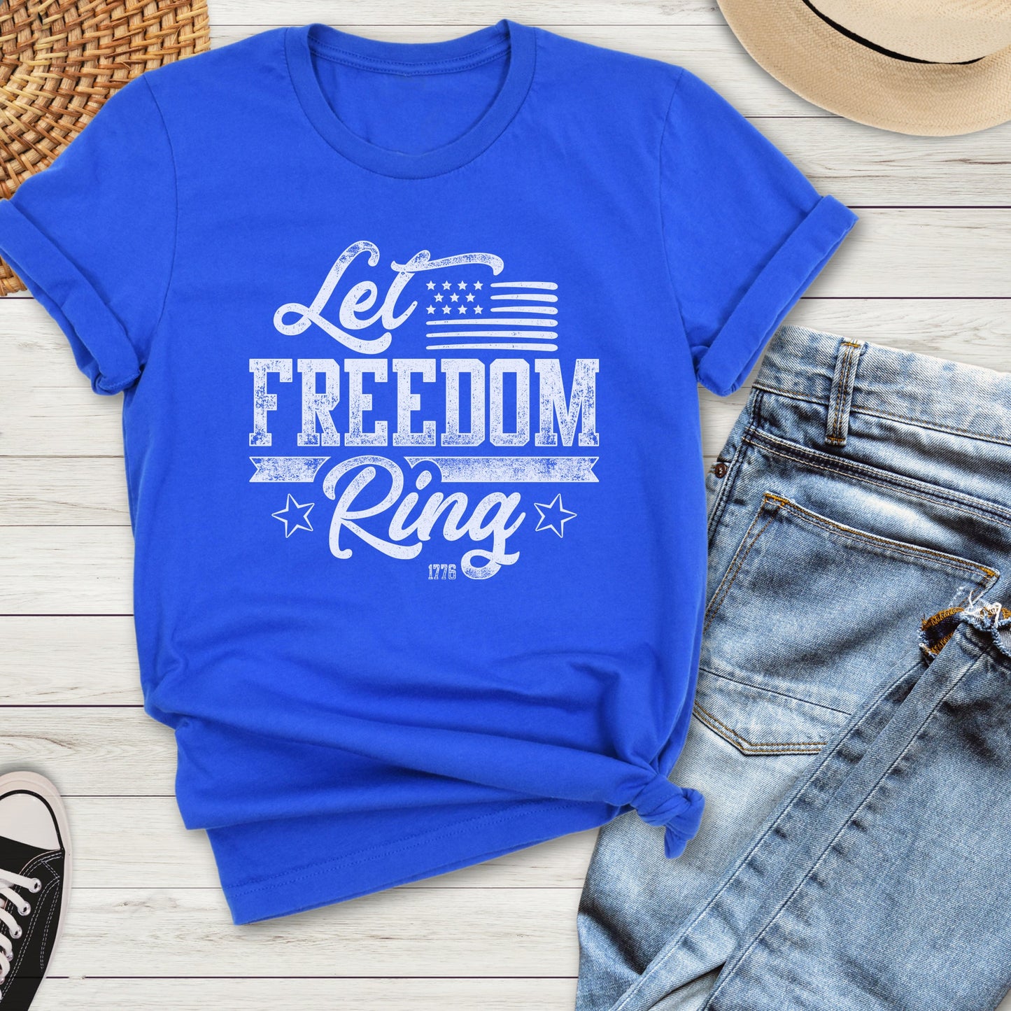 Let Freedom Ring, Women's 2A T-Shirt, Blue or Red