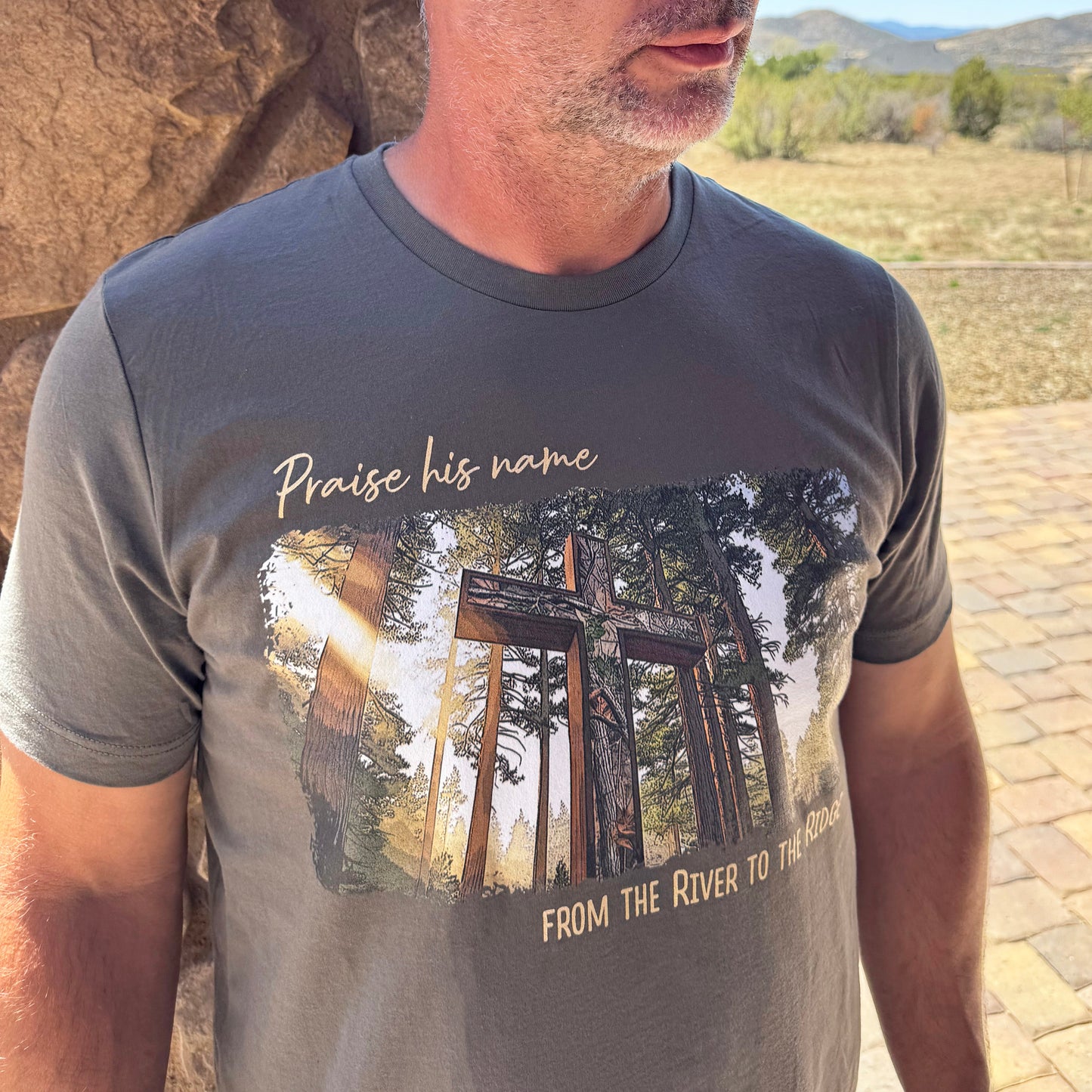 Men's Christian Outdoors Praise His Name from the River to the Ridge T
