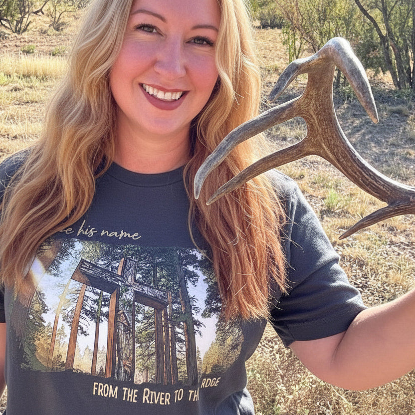 Praise His Name, Women's Christian Camo Cross T-Shirt